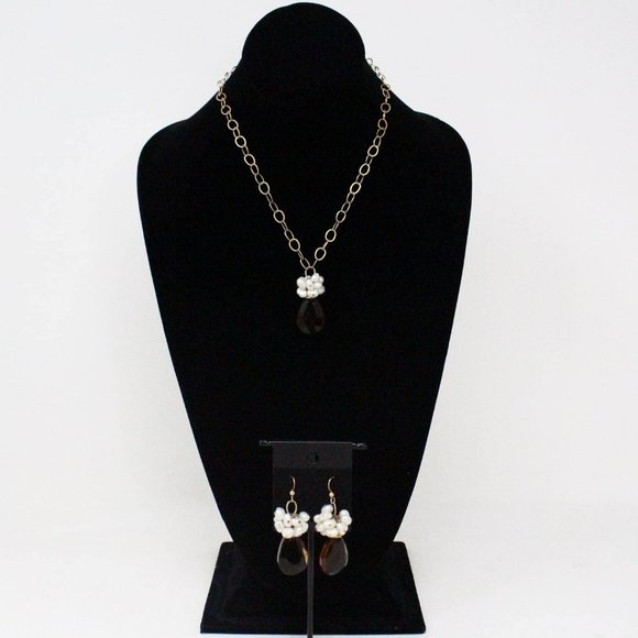 #36323 Citrine Gold Tone Chain with Genuine Pearl Jewelry Set